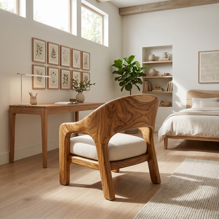 Curved Solid Wood Bedroom Lounge Chair, European Style, 25-35 In