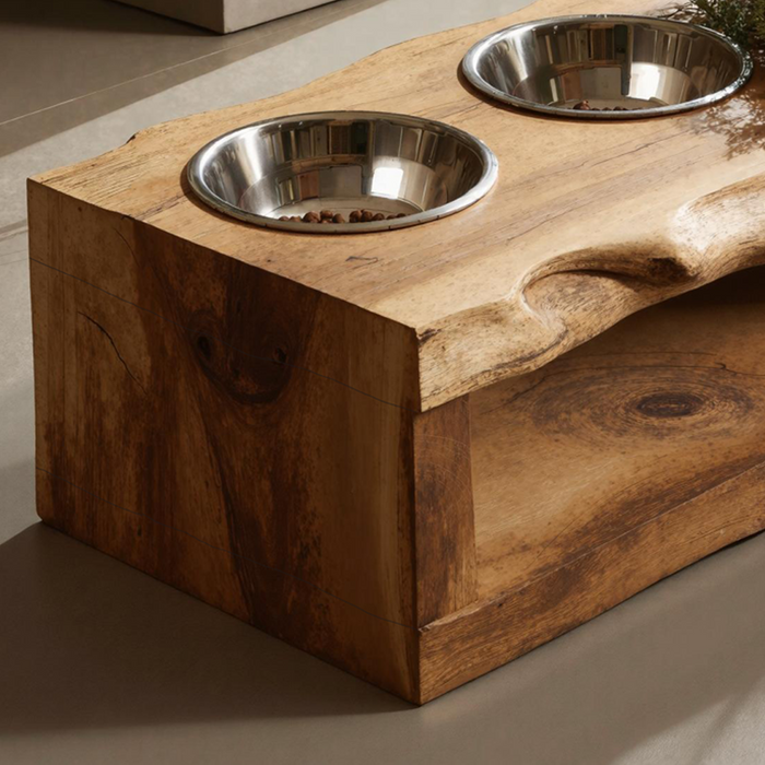 Raised Wooden Dog Bowl Feeder Stand, 16 To 26 Inch Wide