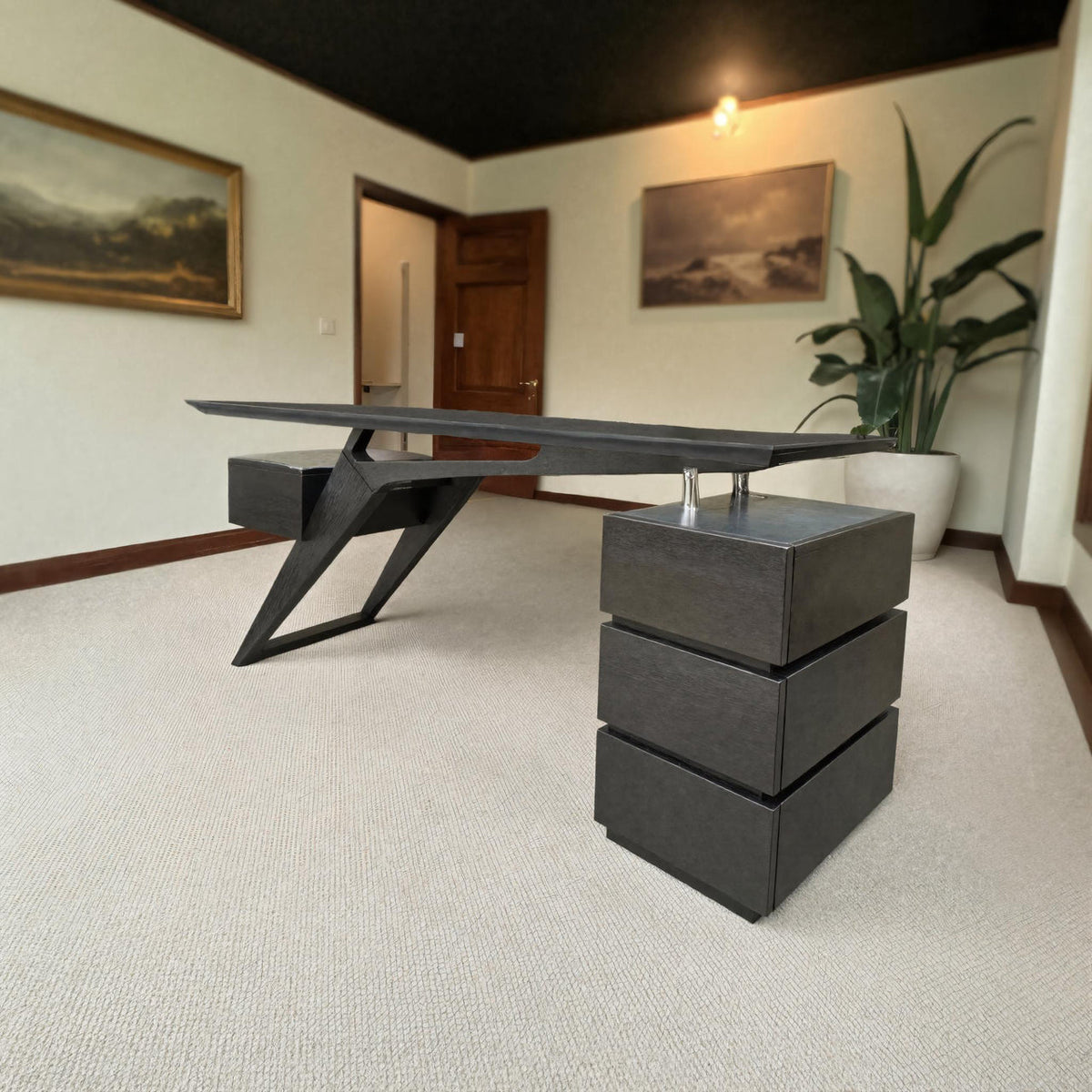 Modern Executive Desk With Sculptural Geometric Design For Workspace