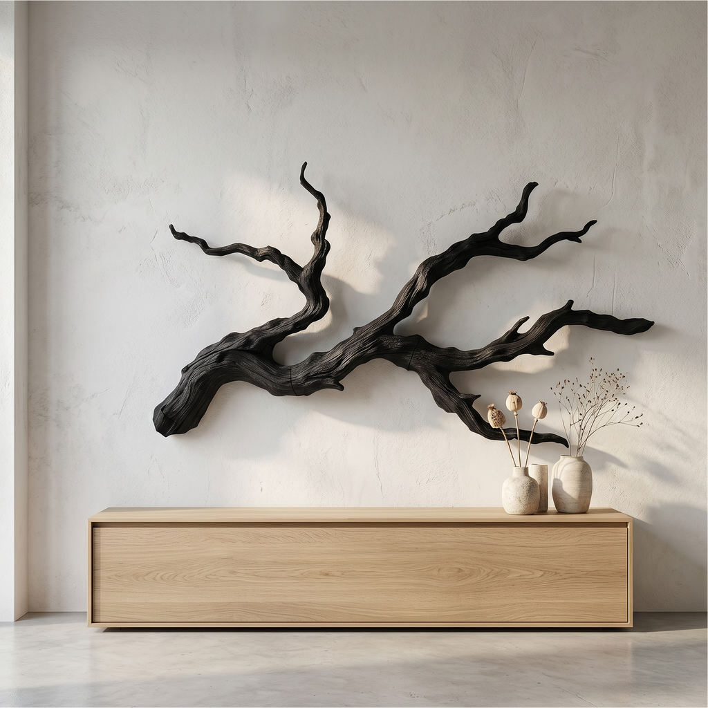 Branch Wood Wall Art, Rustic Tree Limb Sculpture for Living Room