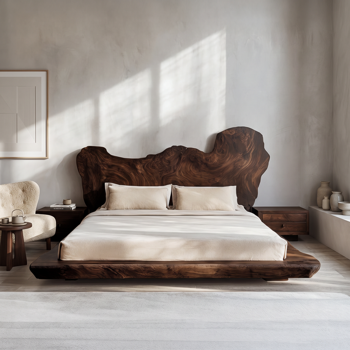 Mid Century Bedroom Low Profile Wood Bed – Style 2