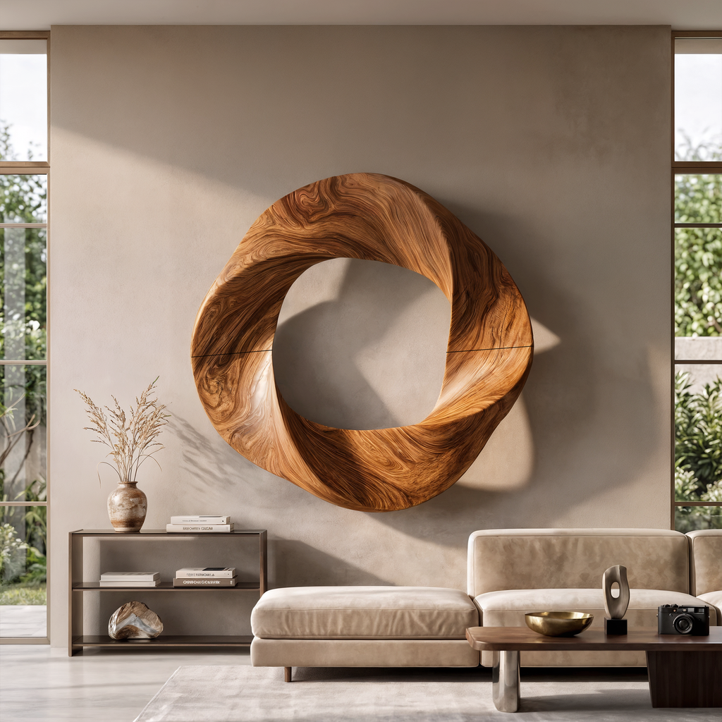 Interlocking Rings Carved Wood Wall Sculpture, 24 To 50 Inch