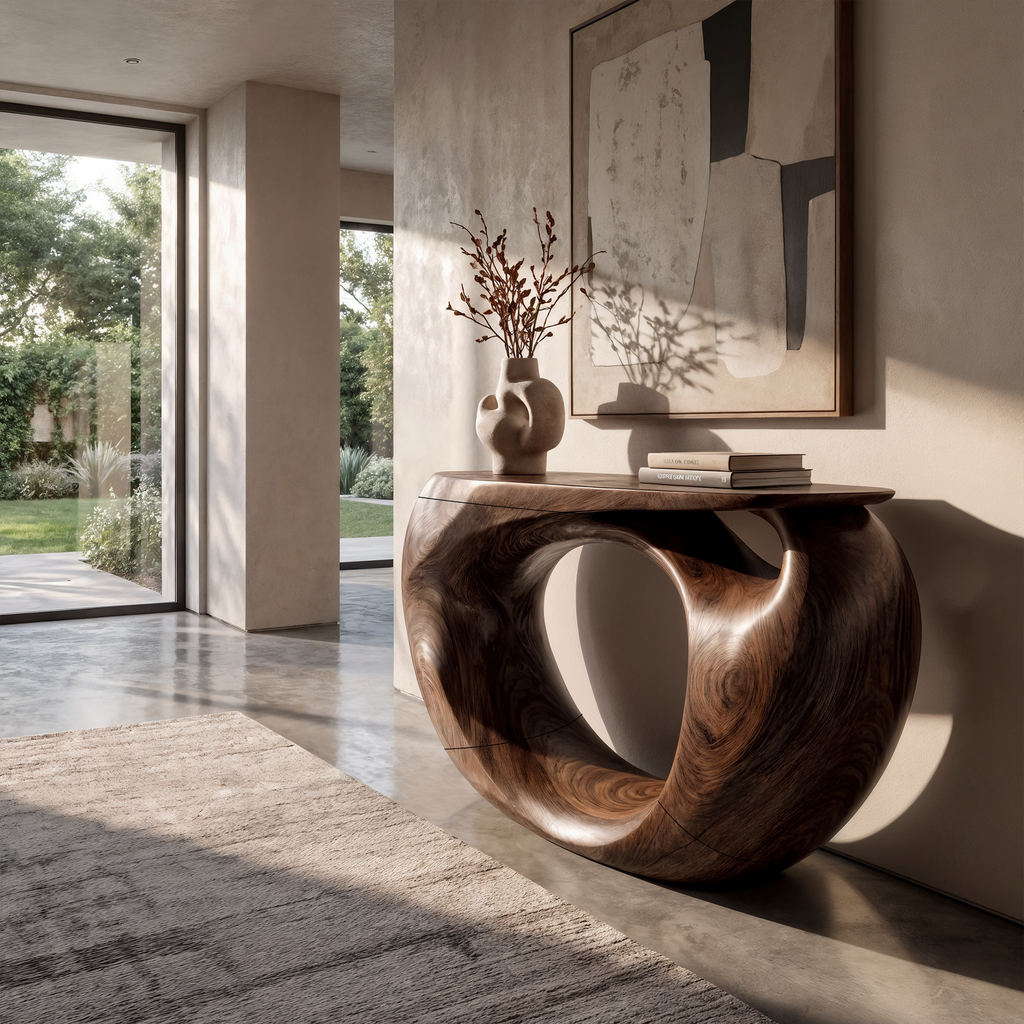 Hollow Cutout Base Wooden Entry Console Table, 50 To 70 Inch