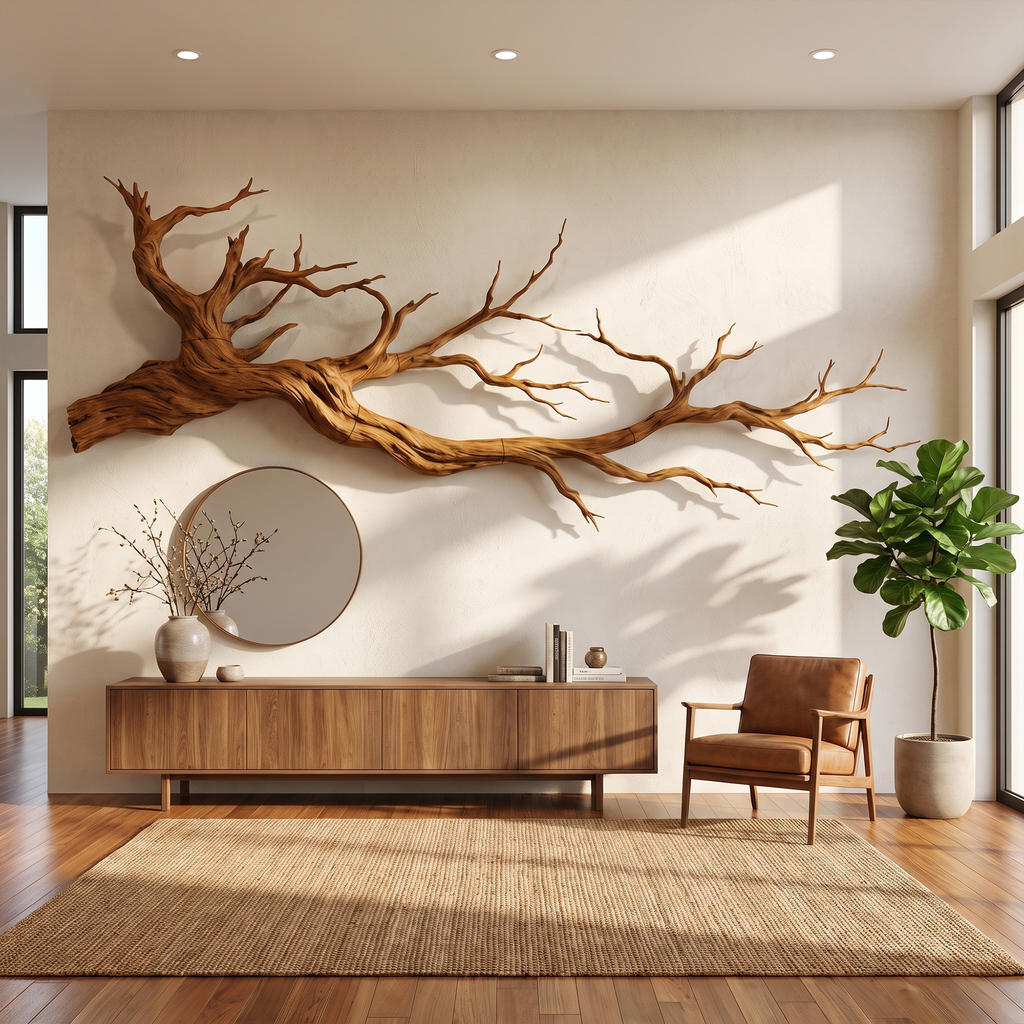 Intertwined Root 3D Wall Sculpture in Natural Wood, 51 to 80 Inch Long