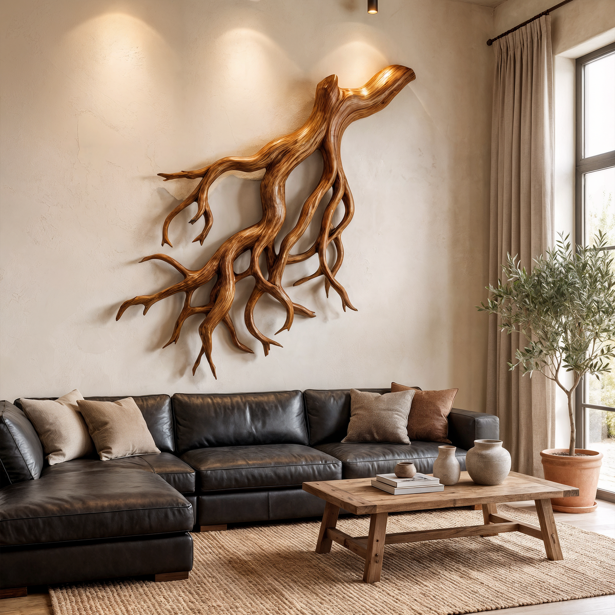 Carved Wood Wall Art, Hand Holding Clover Rustic Sculpture