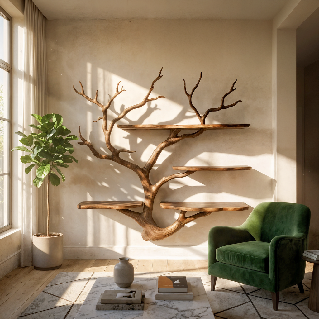 Modular Branch Wall Shelf for Studio and Study, 40 to 60 in Square