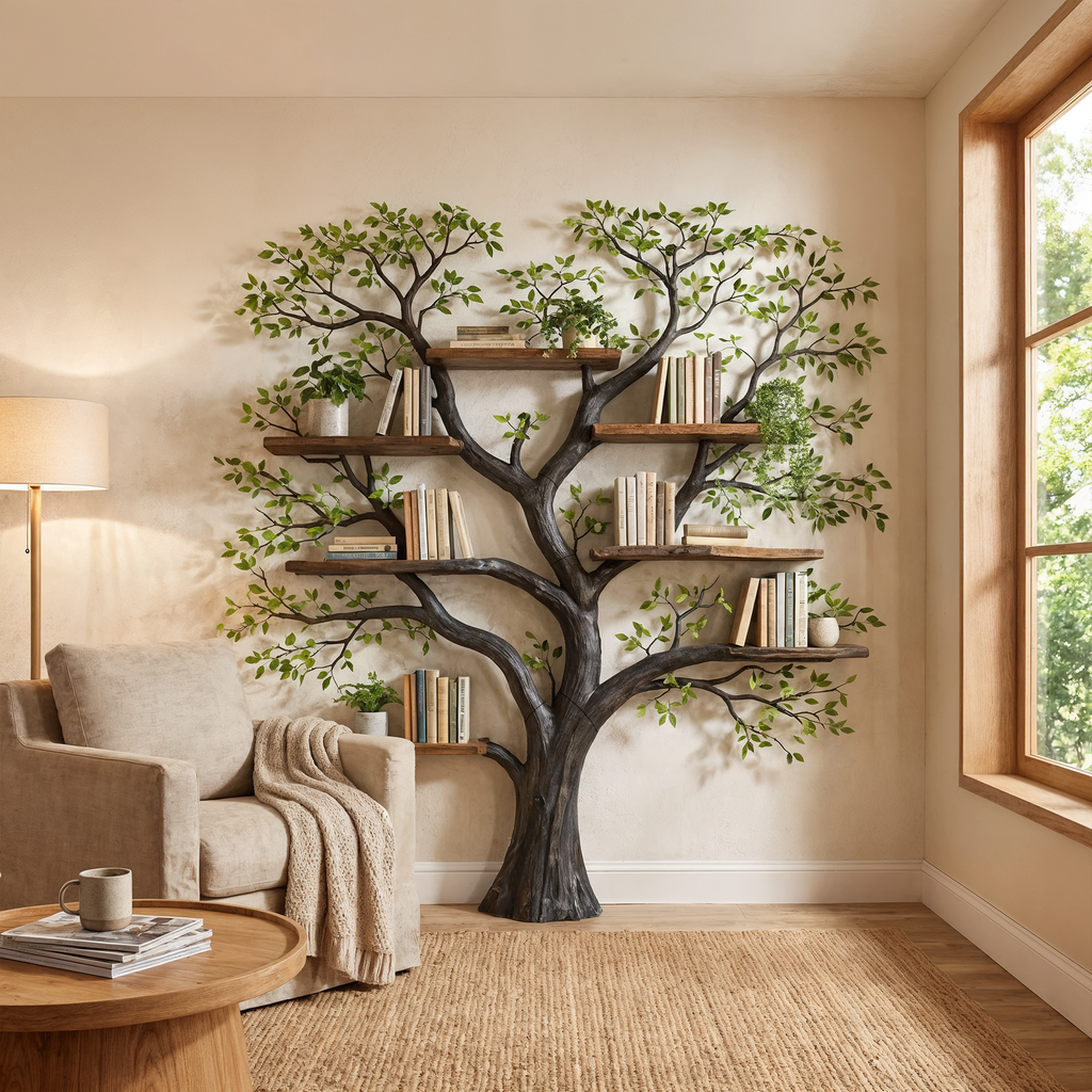 Large Square Branch Wall Bookshelf for Home Library, 70 x 70 Inch