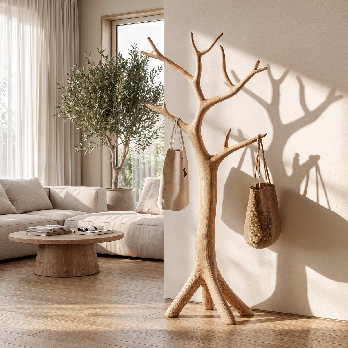 Wall-Mounted Driftwood Branch Hook Rack for Coats, 60 to 80 in