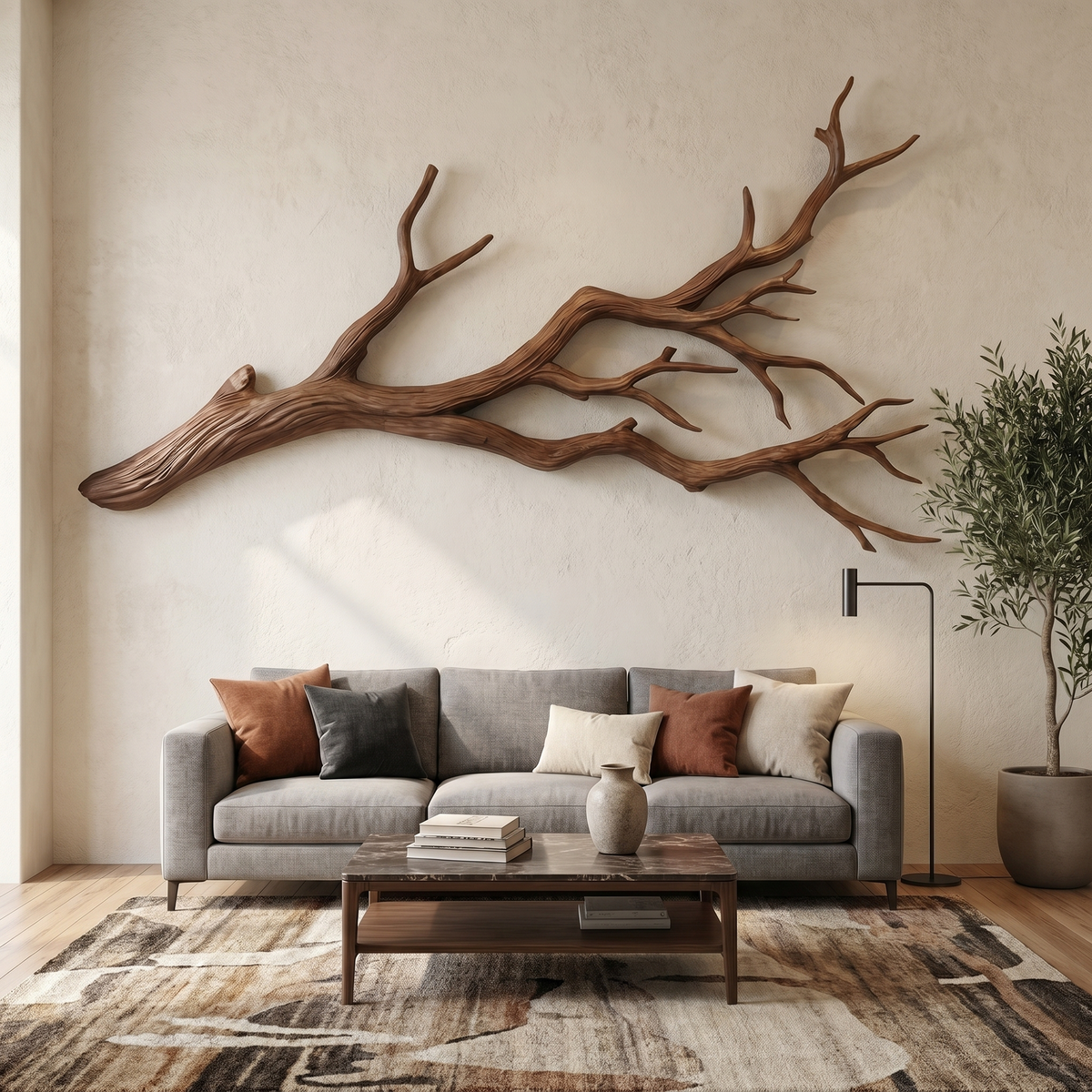 Intertwined Wood Root Wall Sculpture for Stairways, 51 to 80 in