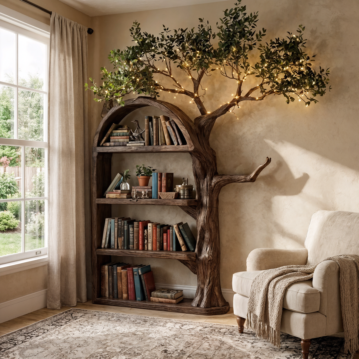 Brown Branch Wall Bookcase with Concealed Brackets, 70 x 60 in