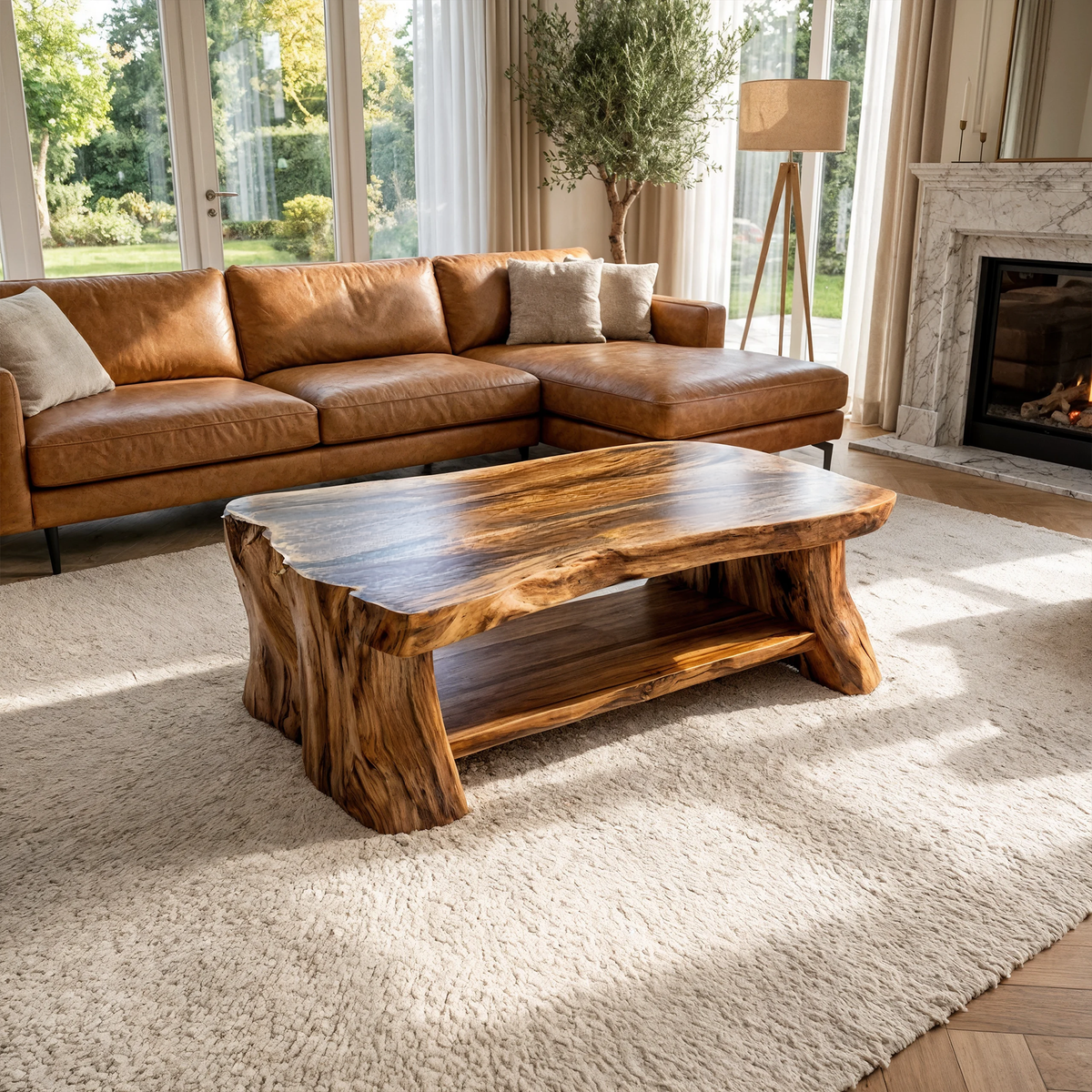 Slab Wood Coffee Table, Rustic Solid Tamarind Center Table