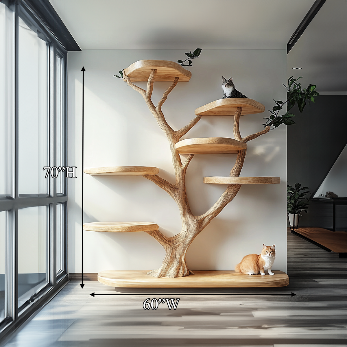 Branch Platform Wood Cat Climbing Tree, 70 in High x 60 in Long