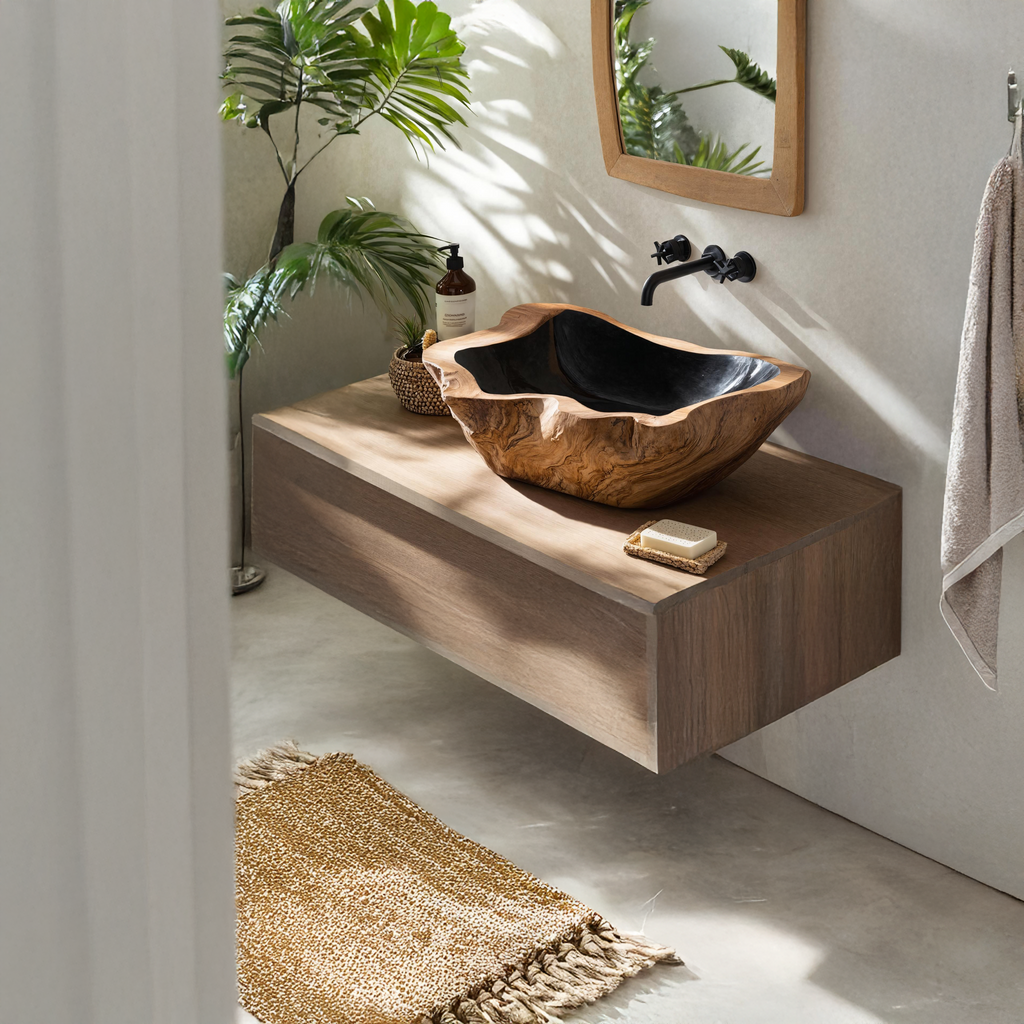 Farmhouse Solid Wood Sink For Warm Bathroom Interiors