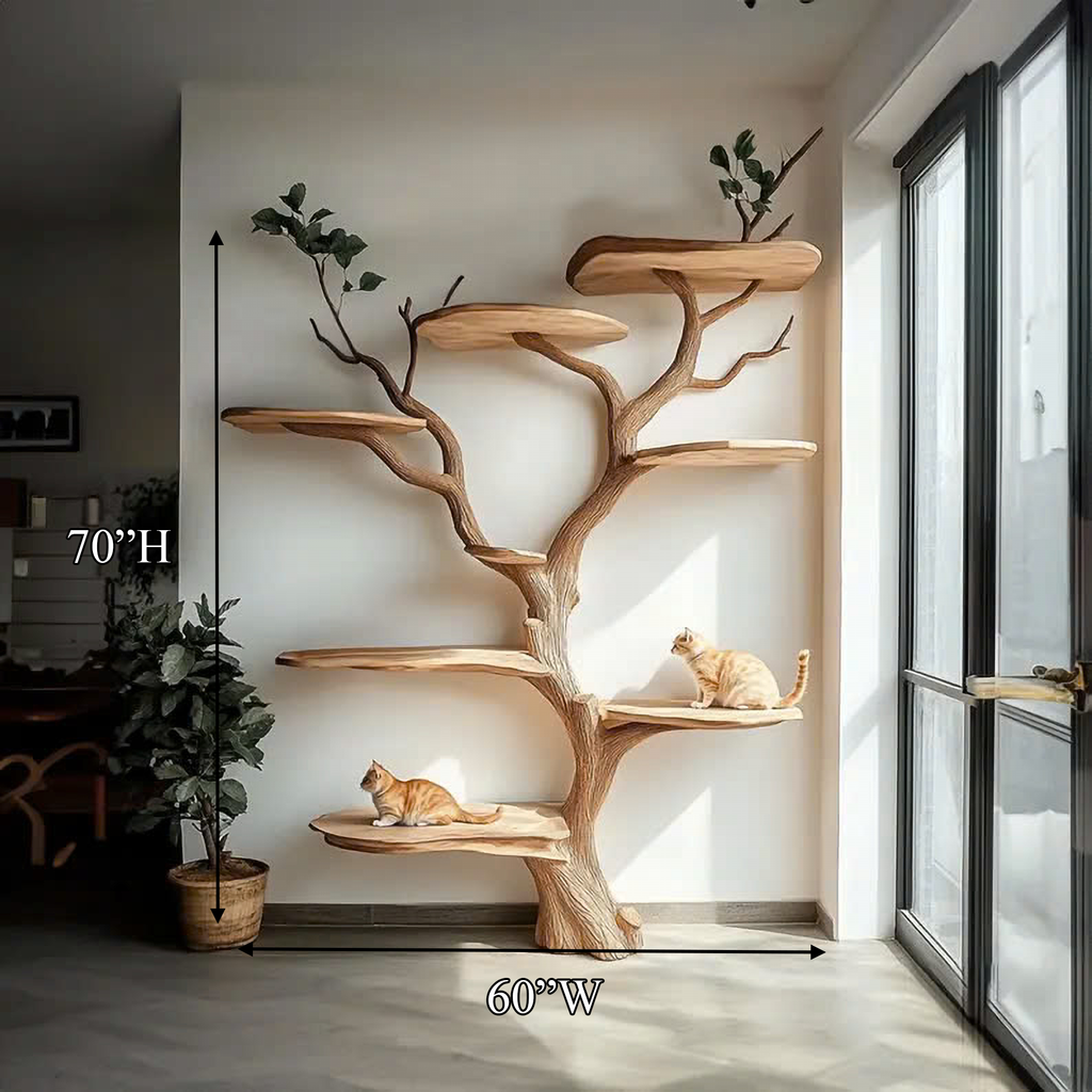 Tall Branch Climbing Wood Cat Tree for Indoor Cats, 70 x 60 in