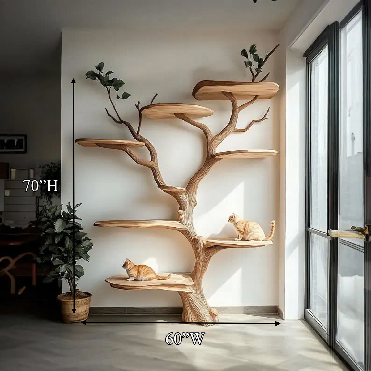 Tall Branch Climbing Wood Cat Tree for Indoor Cats, 70 x 60 in