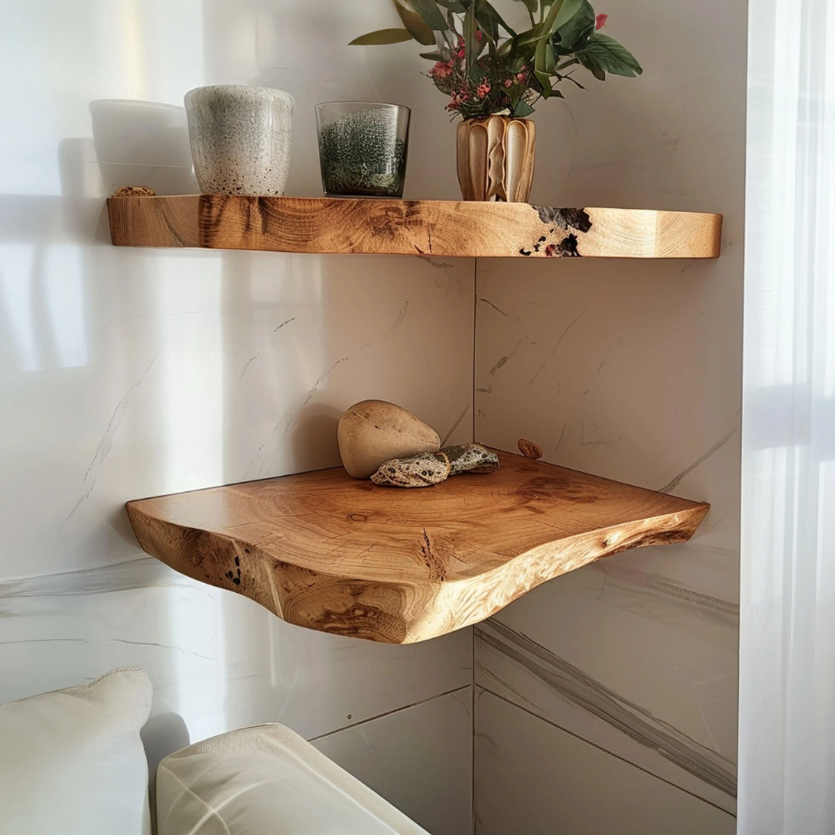 Live Edge Floating Corner Shelves