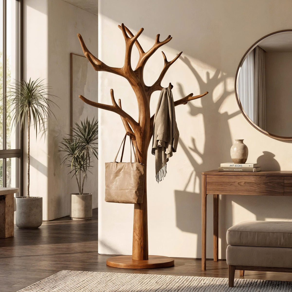 Wall-Fixed Driftwood Branch Coat Hanger for Mudrooms, 60 to 80 in