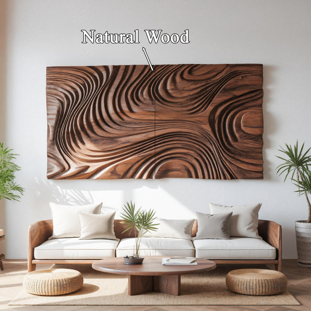 Abstract Sculptural Wood Wall Art With Carved Wave Patterns For Living Room Or Bedroom