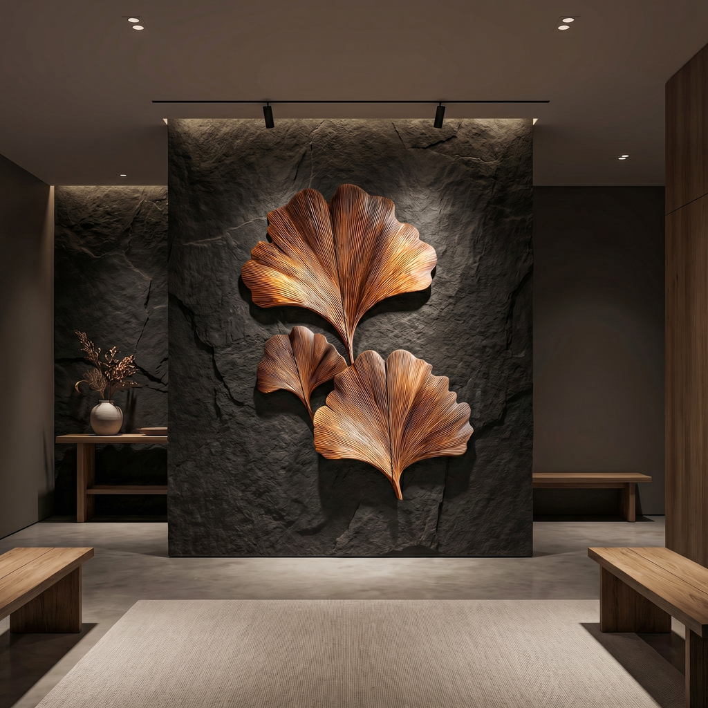 Ginkgo Leaf Wall Art, Layered Abstract Wood Sculpture for Living Room