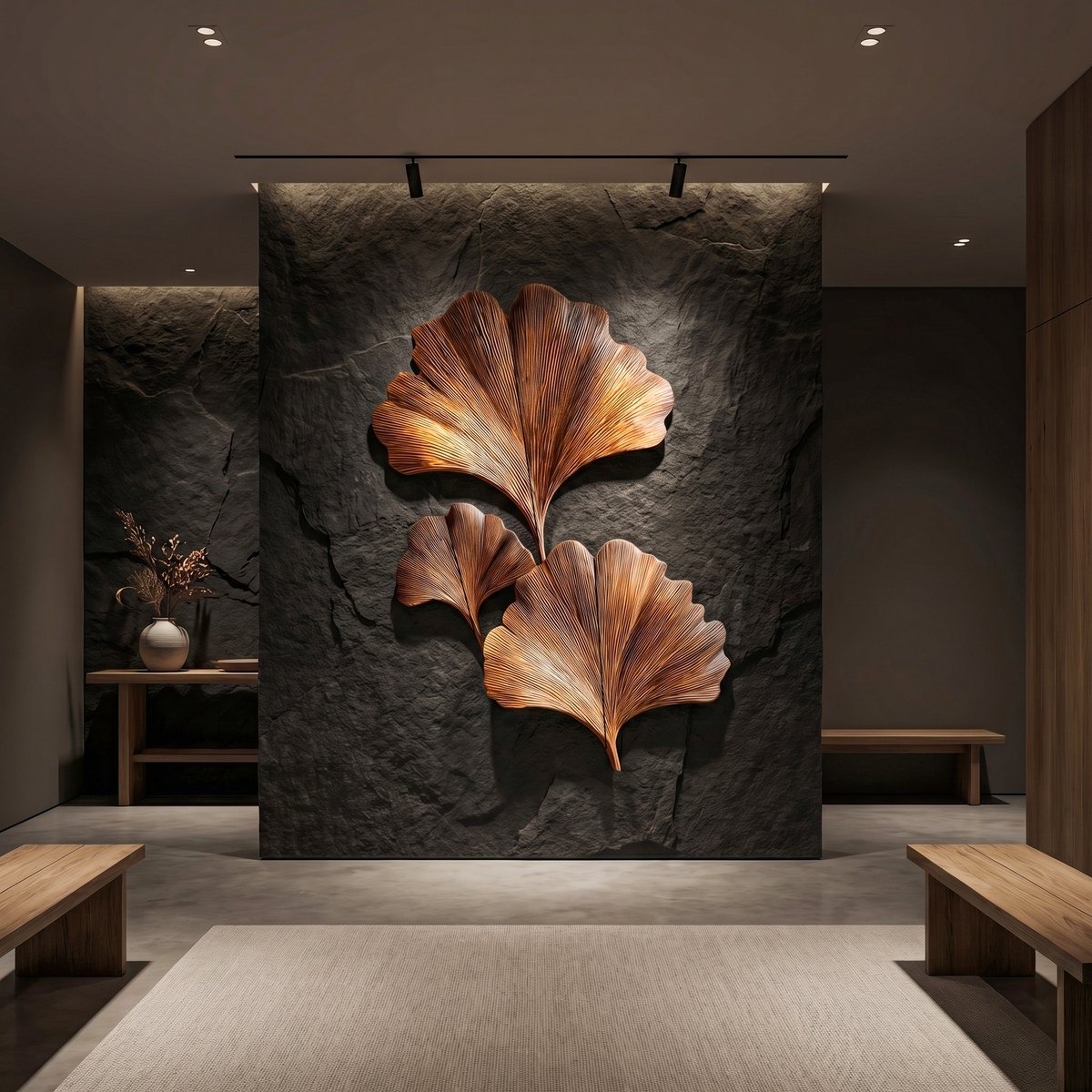 Ginkgo Leaf Wall Art, Layered Abstract Wood Sculpture for Living Room