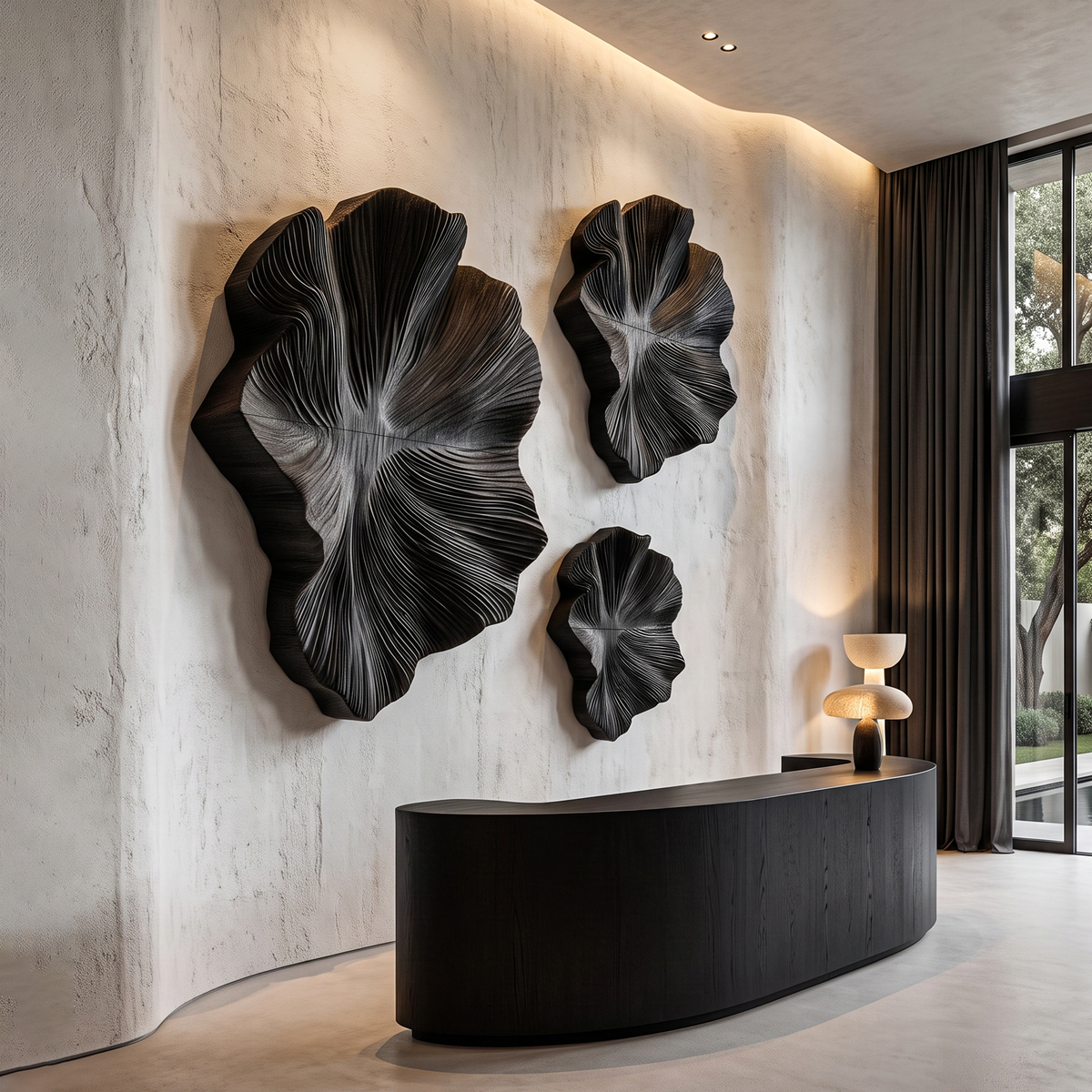 Contemporary Wood Wall Sculpture With Botanical Relief Design For Living Room And Hallway