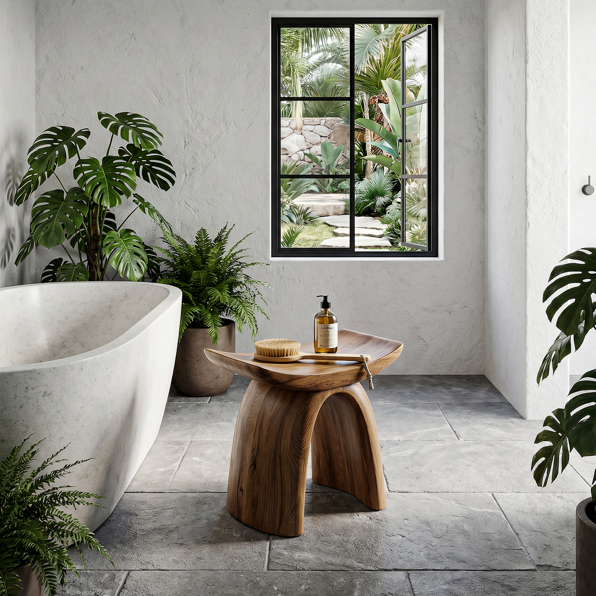 Organic Modern Solid Wood Shower Stool