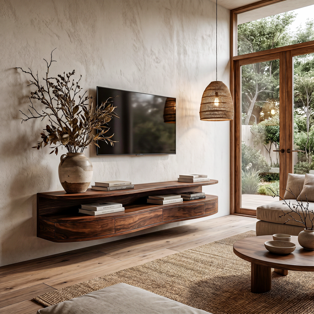 Contemporary Floating TV Stand with Built-In Drawer Storage