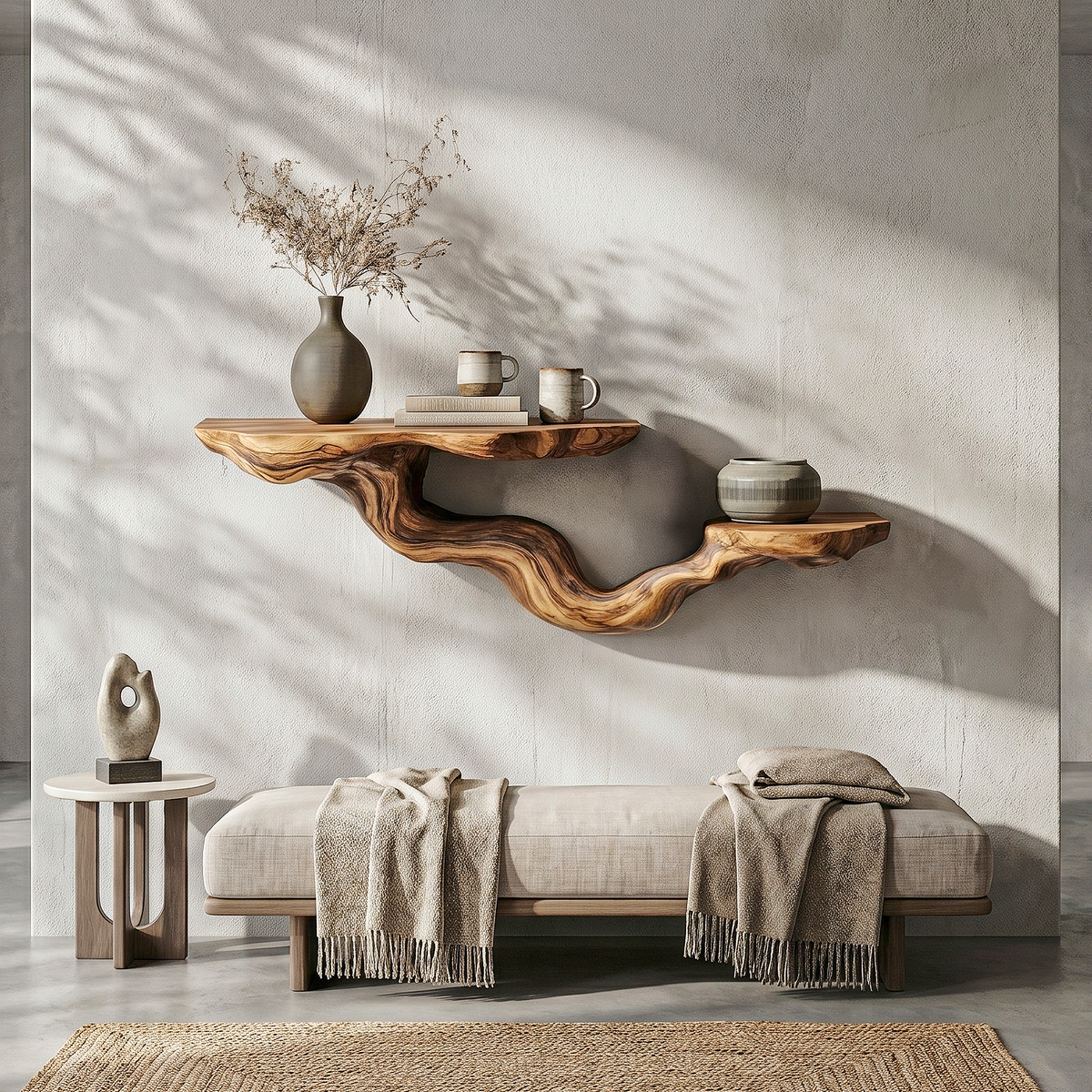 Tree Branch Floating Shelf, Rustic Solid Wood Wall Mounted Organizer