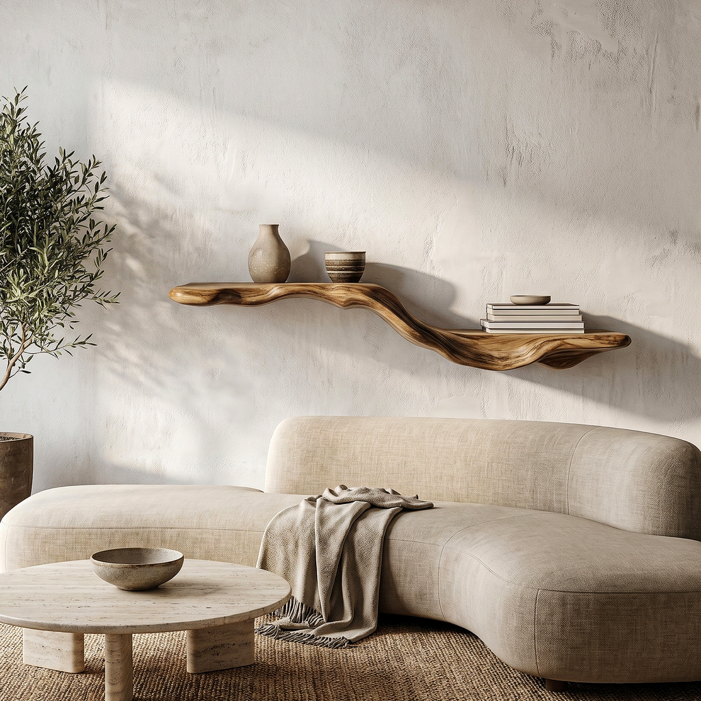 Organic Floating Shelf With Flowing Tree Branch Design