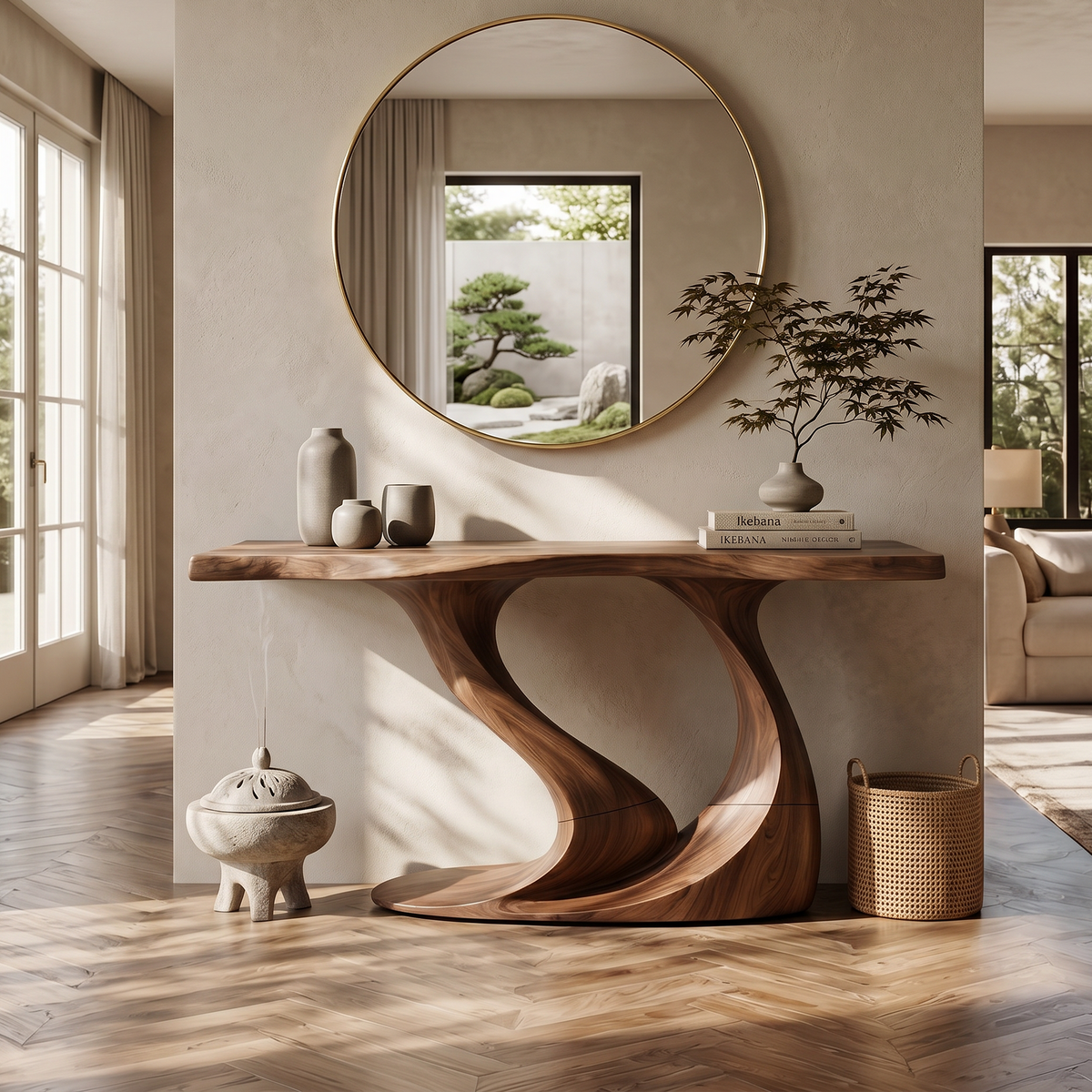 Wave Pedestal Wood Hallway Console Table, 40 To 79 Inch Wide