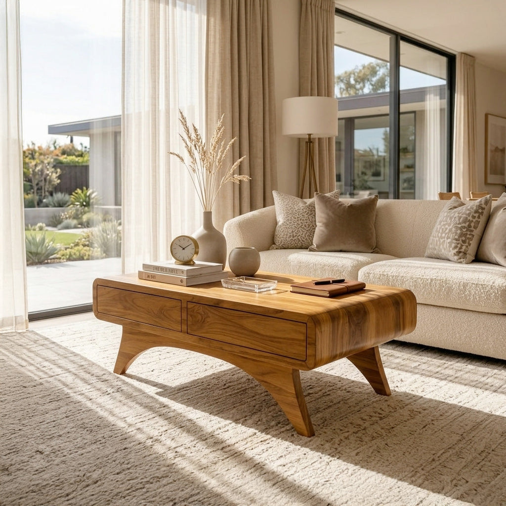 Handcrafted Coffee Table With Drawers For Living Room