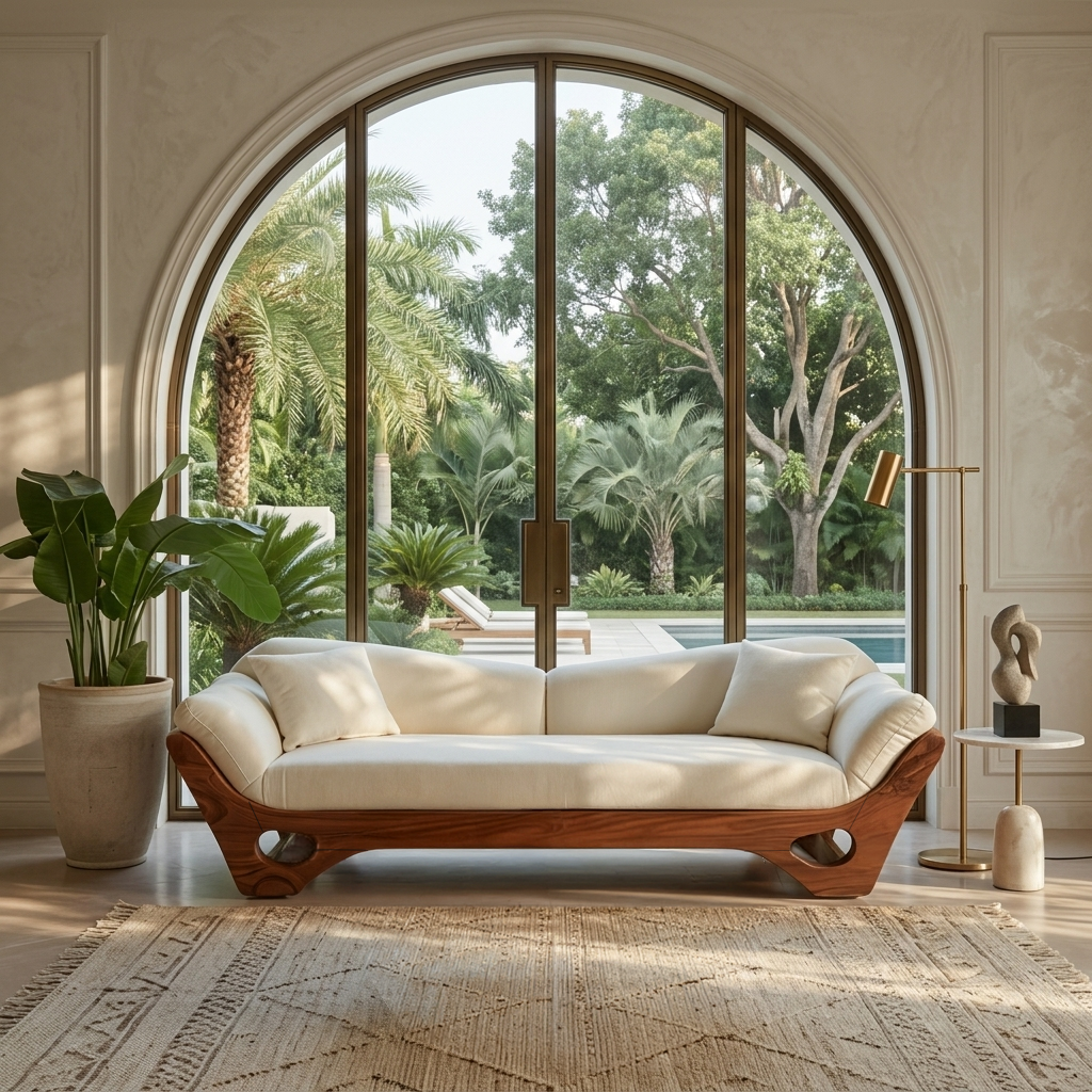 Artistic Wooden Sofa With Sculptural Organic Frame For Contemporary