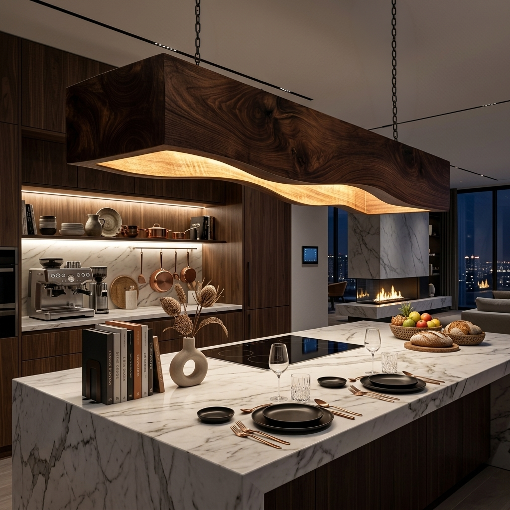 Long Wooden Hanging Lamp For Dining Tables
