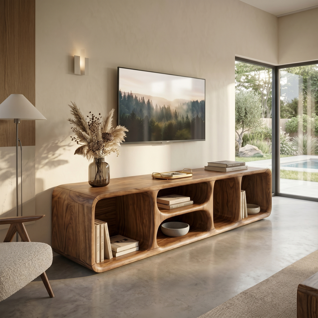 Handcrafted Wooden TV Cabinet With Storage, 51 To 83 Inch Wide
