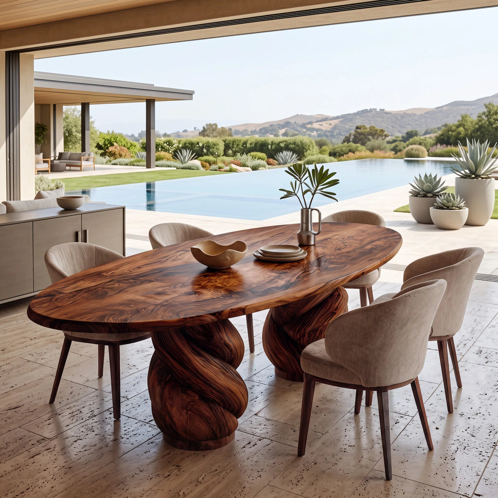 Modern Natural Wood Dining Table Twisted Pedestal For Dining Room