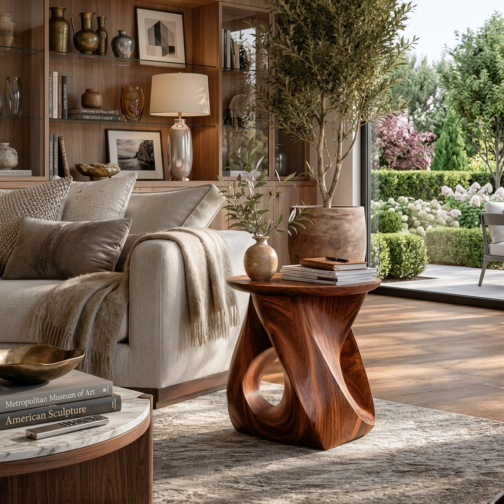 Twisted Side Table, Modern Organic Solid Wood End Table and Nightstand