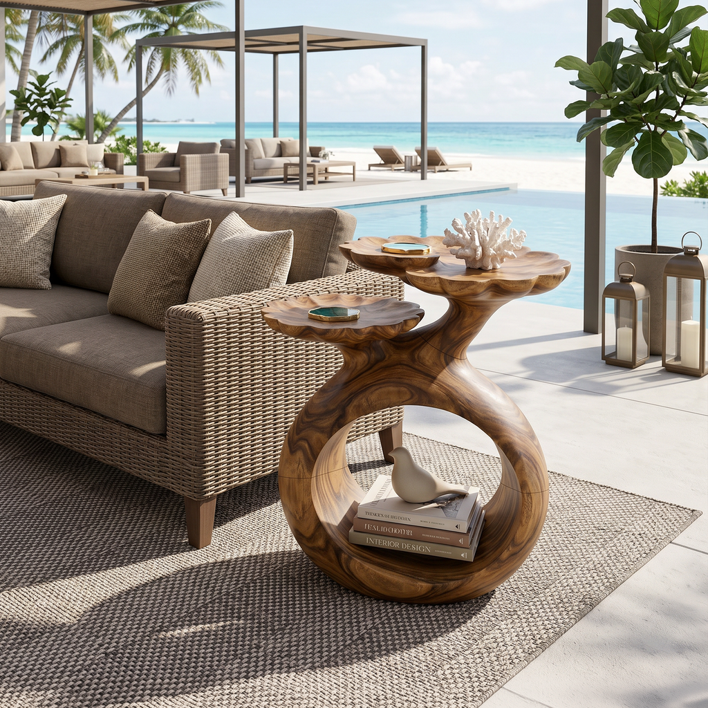 Twin Surface Wood Side Table For Beach House Living Rooms