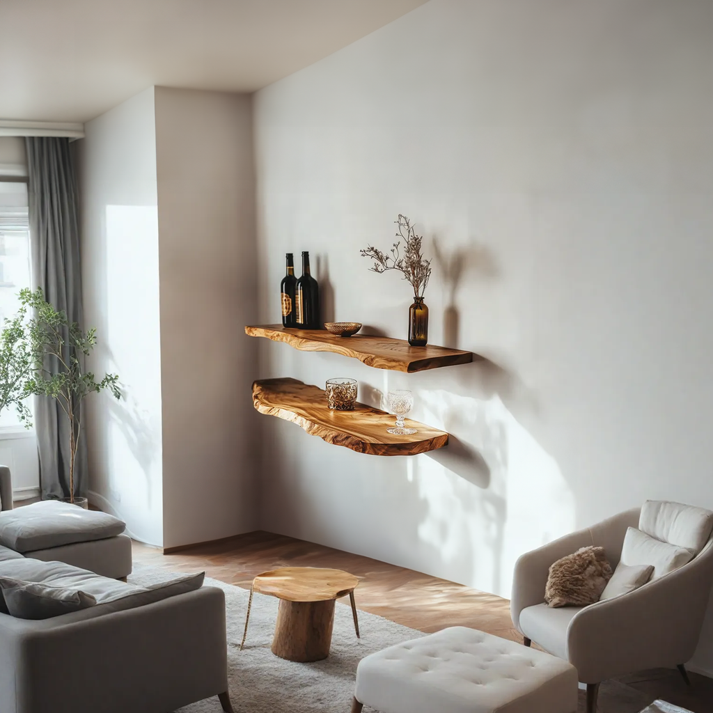 Solid Wood Live Edge Floating Wall Shelf, Sold Individually