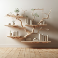 White Carved Tree Wall Shelf with Floating Ledges, 60 x 50 Inch