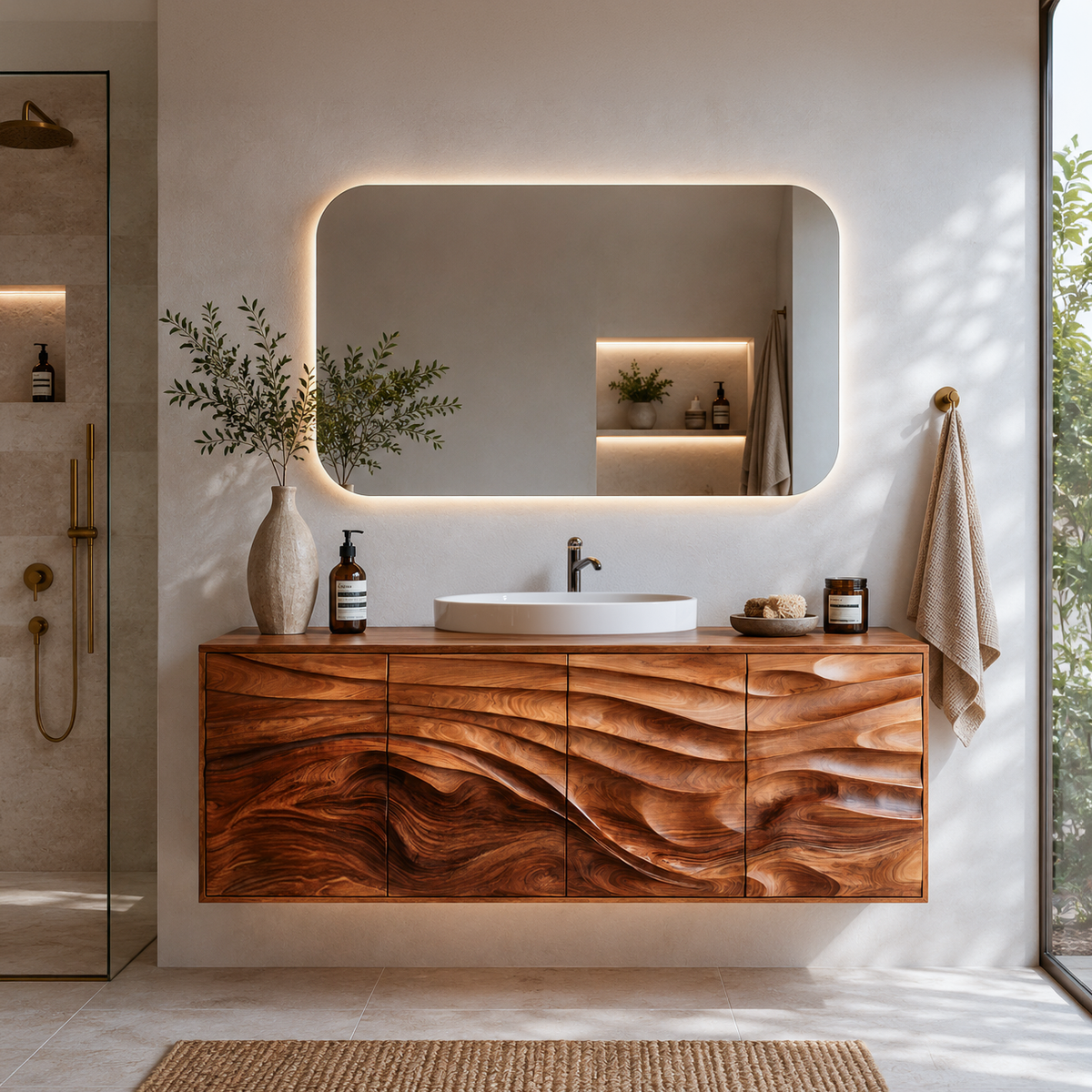 Contemporary Bathroom Vanity With Statement Wave Front For Bathroom