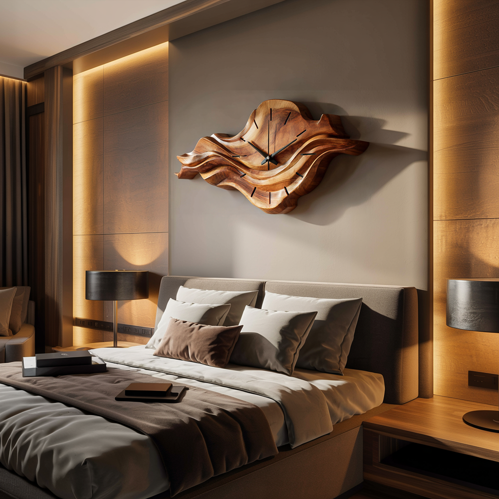 Horizontal Layered Wave Wood Wall Clock, 36 To 48 Inch Wide