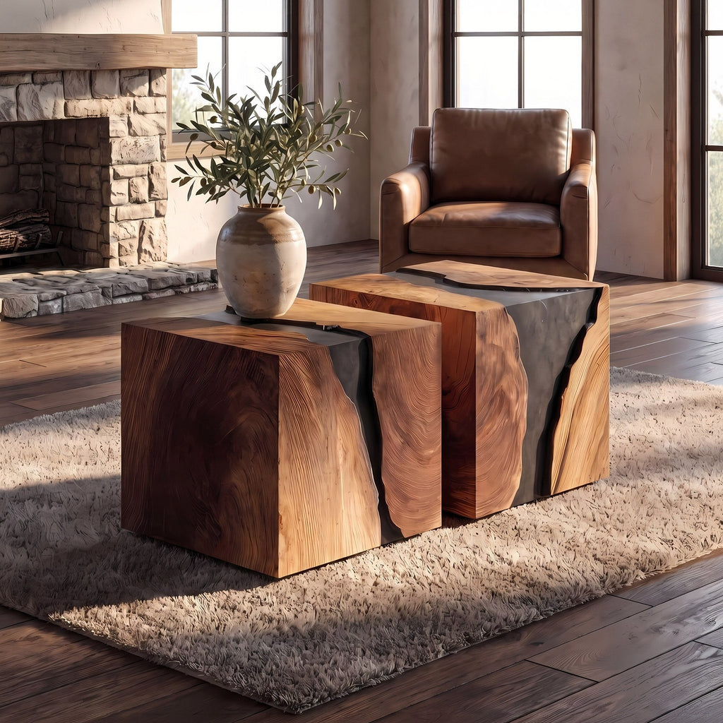 Modern Solid Wood Cube Coffee Table For Furniture Decor