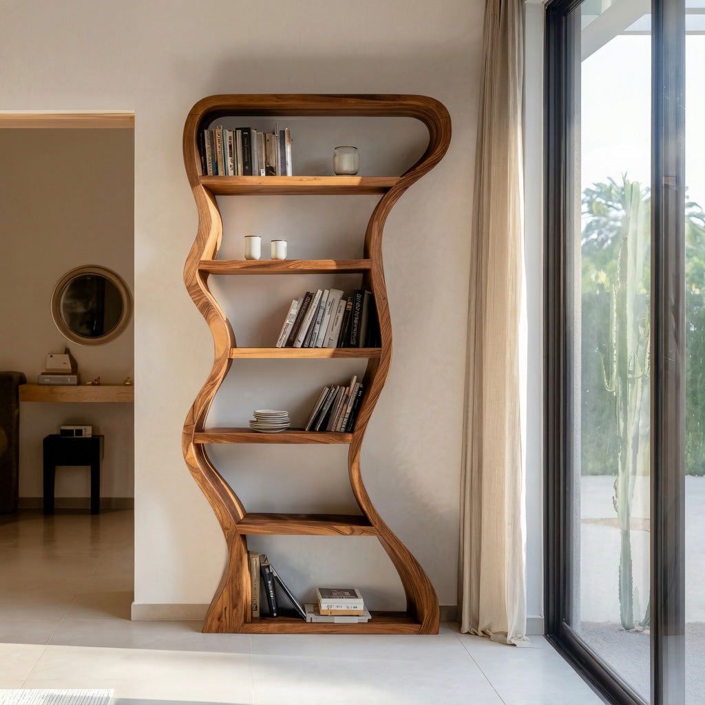 Extra-Tall Wavy-Sided Wood Bookcase, 71 to 86 Inches High