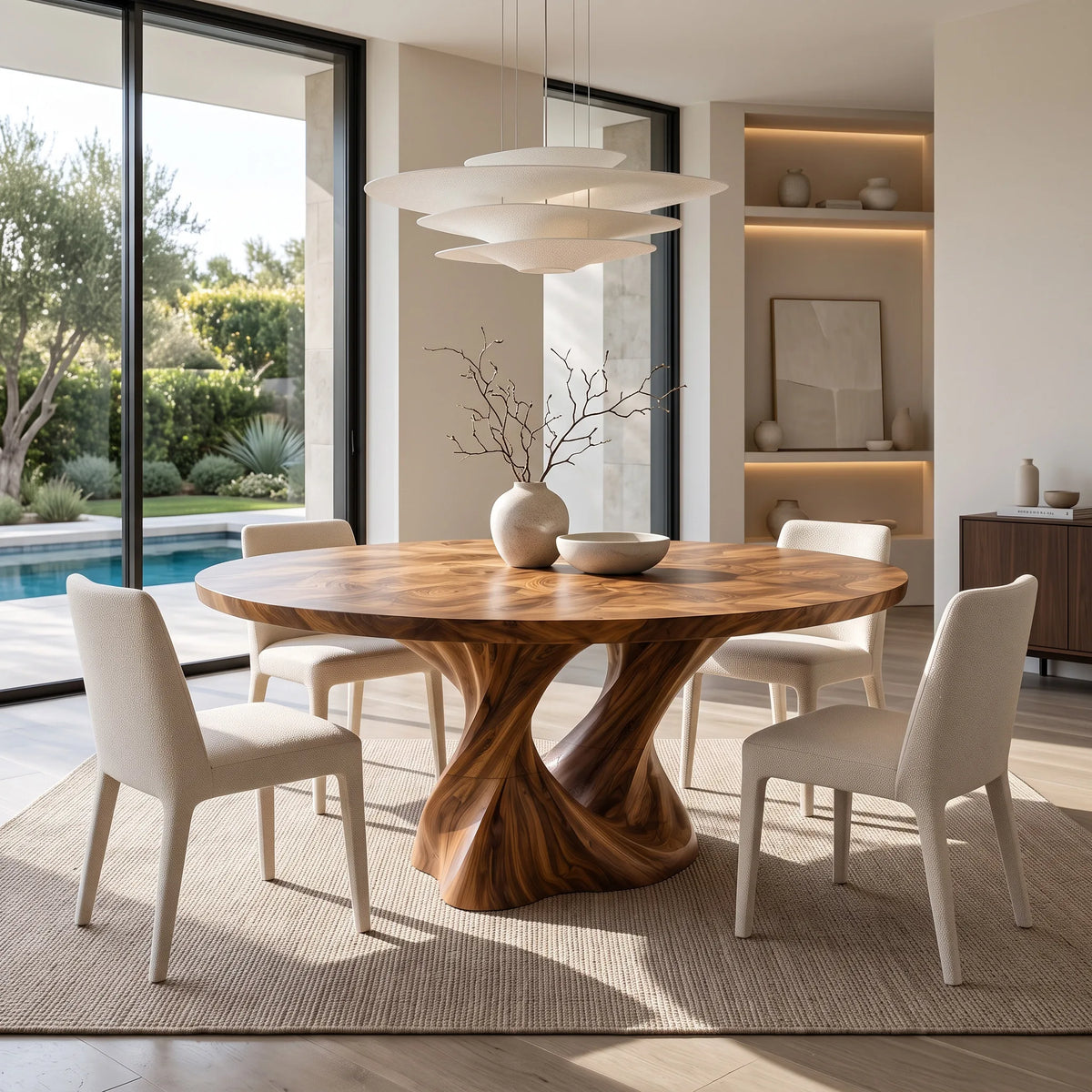 Contemporary Flowing Base Round Dining Table For Dining Room
