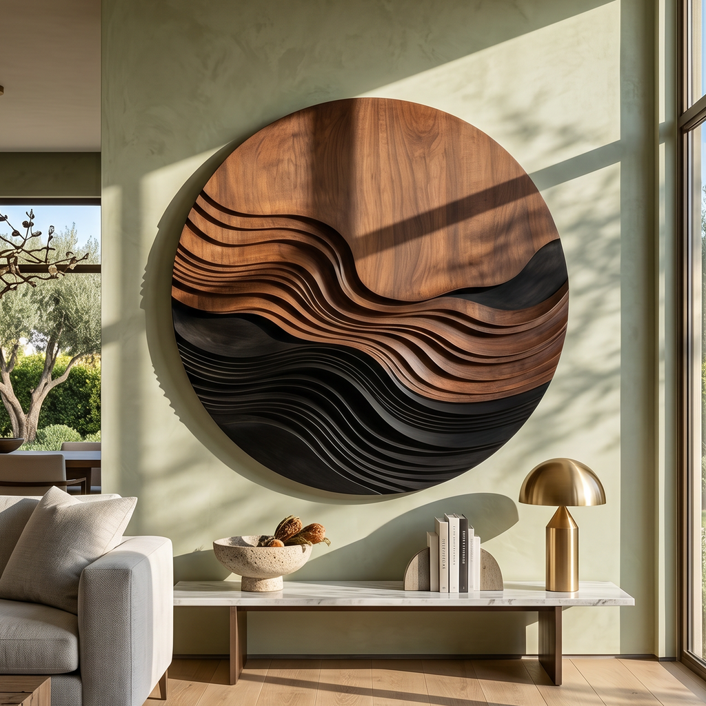 Square Layered Wave Wood Wall Panel For Entryways, 31 To 65 Inch