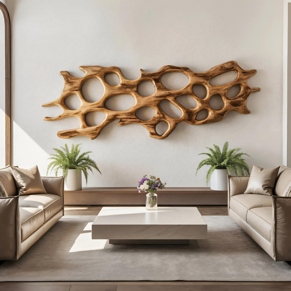 Rippling Cutout Abstract Wood Wall Panel, 25 in High, 47 to 79 in