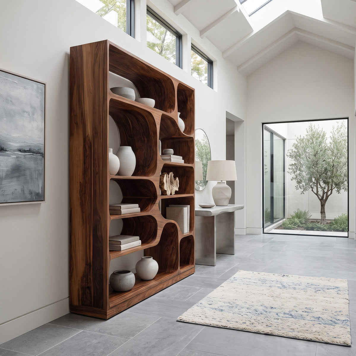 Rounded Cubby Wood Bookcase with Curved Dividers, 63 to 93 in Tall
