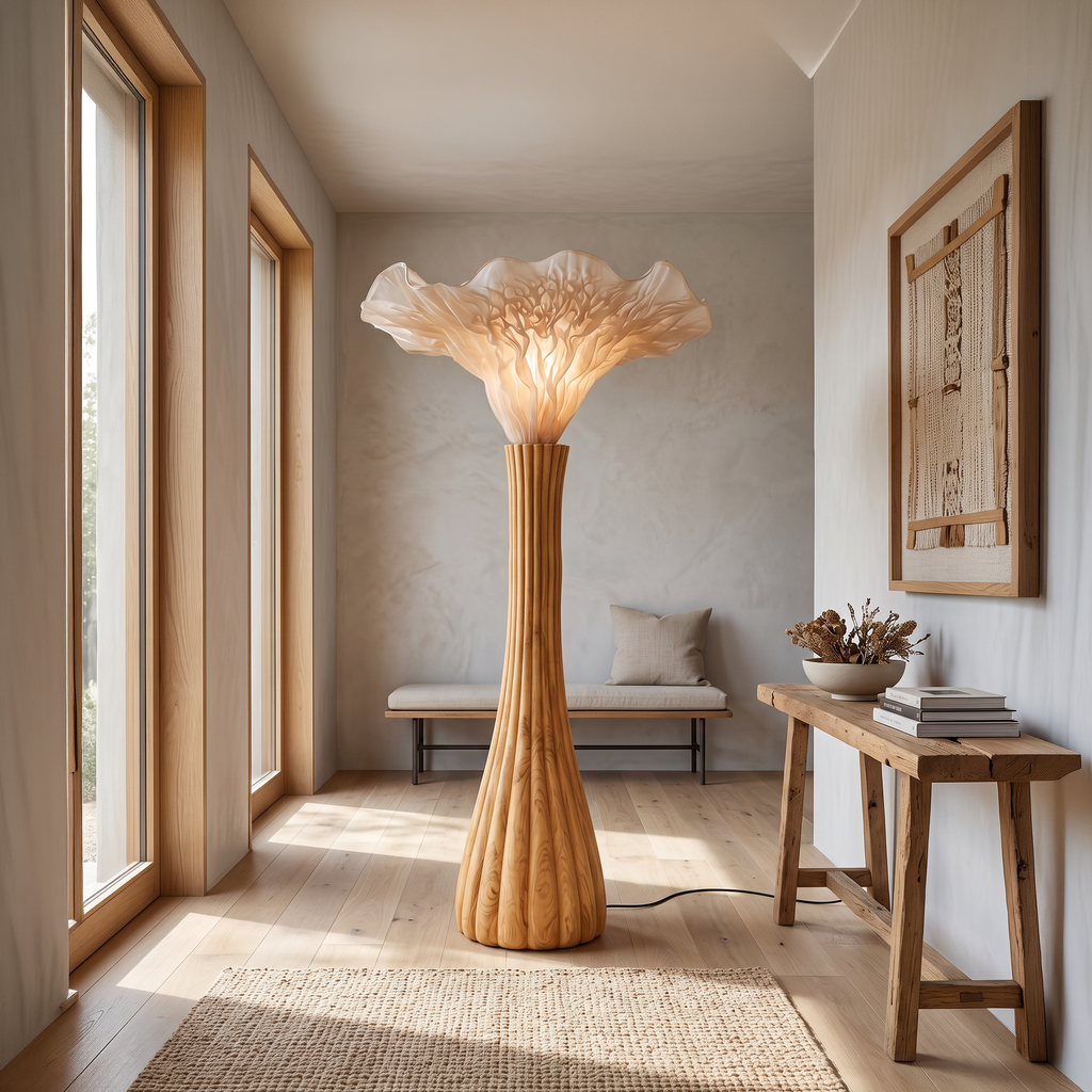 Japandi Floor Lamp Sculptural Mushroom Form Bedroom