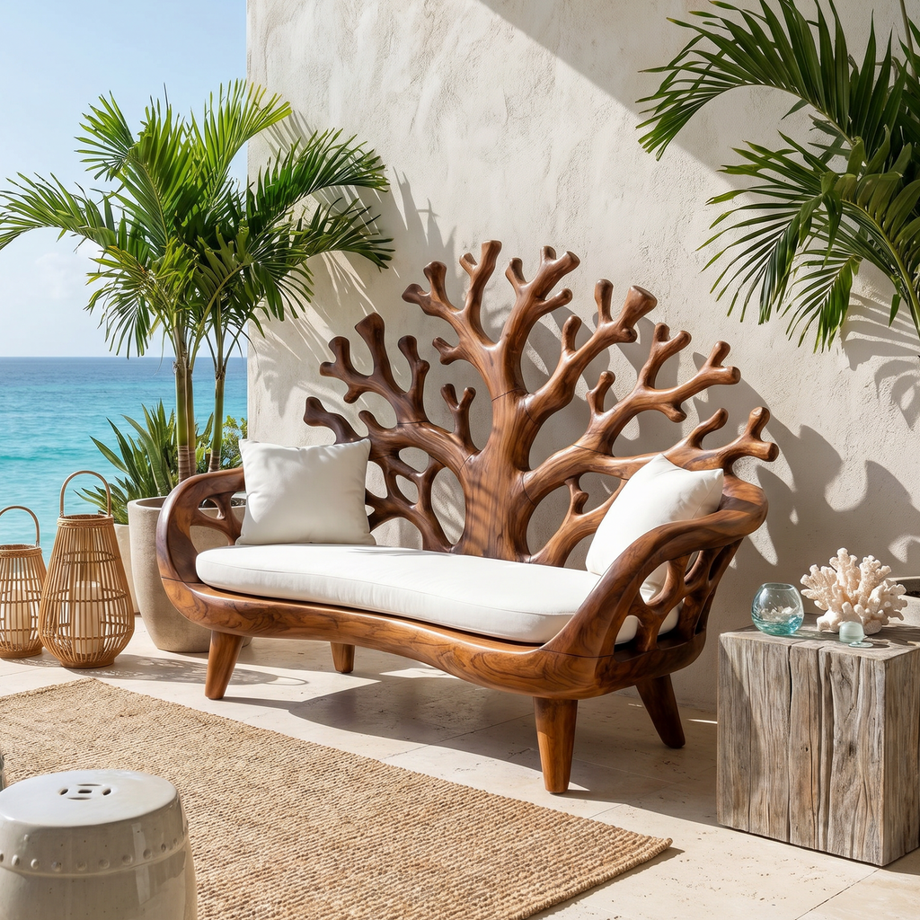 Modern Coral Tree Backrest Bench