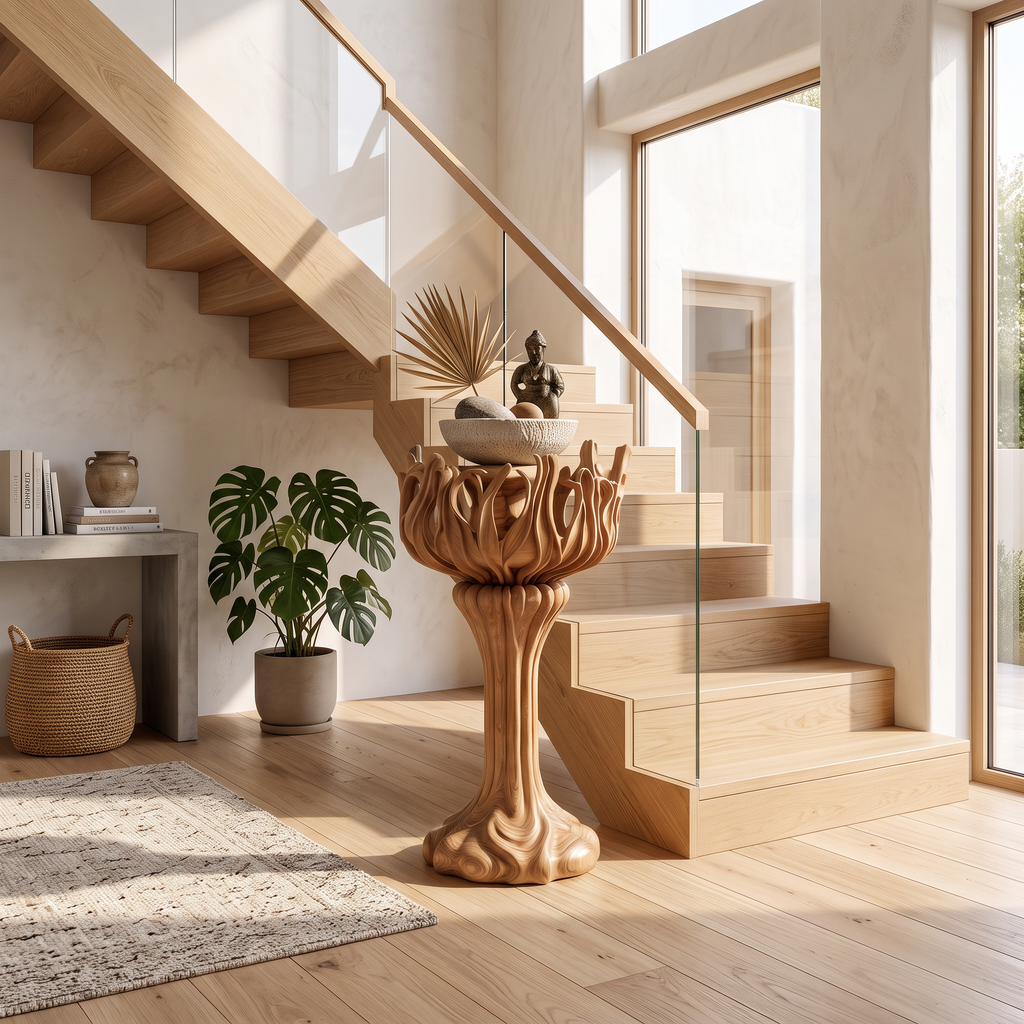 Sculpted Tree Wood Plant Stand For Sunrooms, 38 To 43 Inch Tall